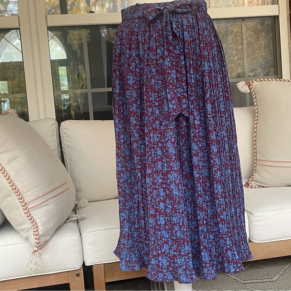 Alice Blue Womens Floral Print Midi Skirt Pleated Tie Waist Size S